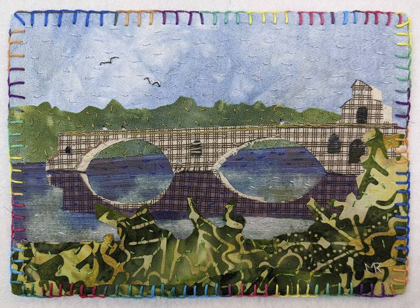 Avignon France bridge that ends in the middle of the river depicted in a quilt